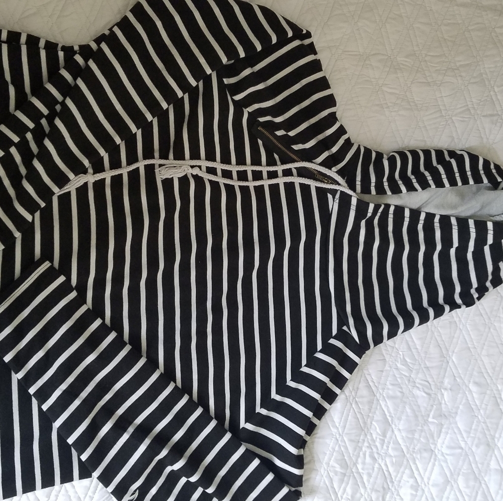 Double hooded black and light gray hoodie